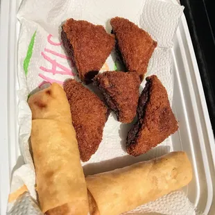Shrimp toast and veggie spring roll.  Just ok.