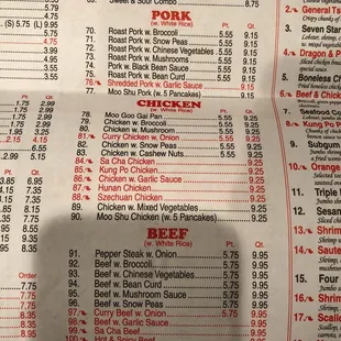 menu
