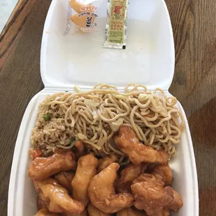 Orange Chicken with 1/2 noodles &amp; 1/2 fried rice - tasty  6/20/23