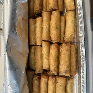 Full tray of egg rolls