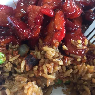 Boneless BBQ spareribs with fried rice! YUM!