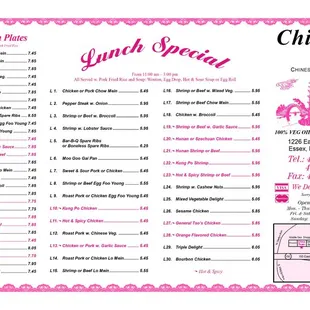 the menu for lunch special