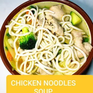 a bowl of chicken noodle soup