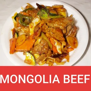 a plate of beef and vegetables