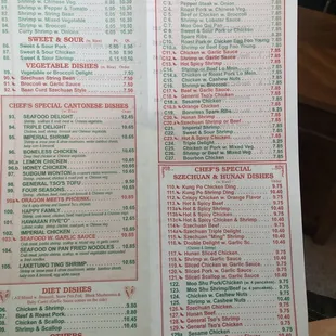 the menu of the restaurant