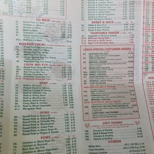 the menu of the restaurant