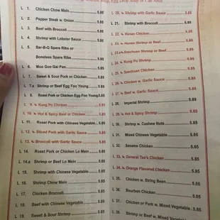 the menu for lunch special