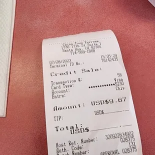 Receipt from July '23 for basic 2-Item combo