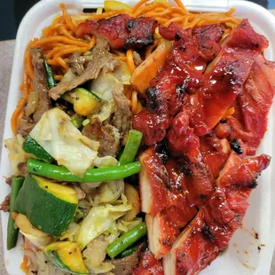 2 item plate (Teriyaki chicken &amp; beef/veggie stirfry) with ALL chow mein (no rice).