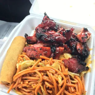 One item combo special: chow mein, egg roll, and teriyaki chicken