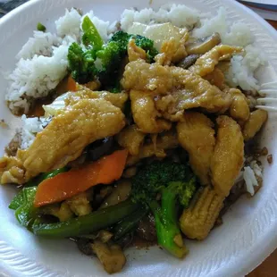 Chicken with Chinese vegetables.