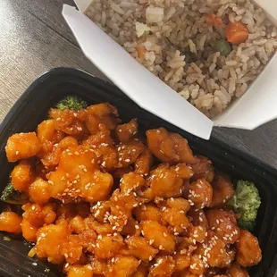 Sesame chicken w fried rice (takeout)