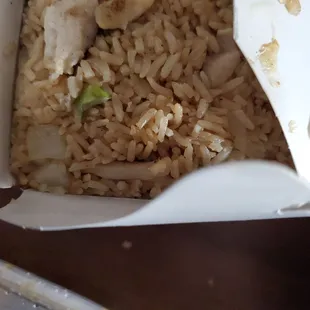 Chicken fried rice..should be shrimp. smh