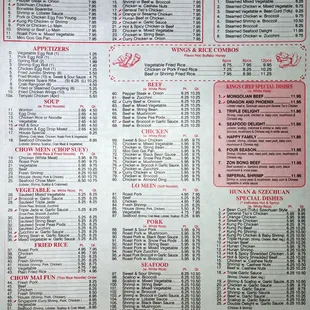 Menu Page 1 as of August 23, 2019