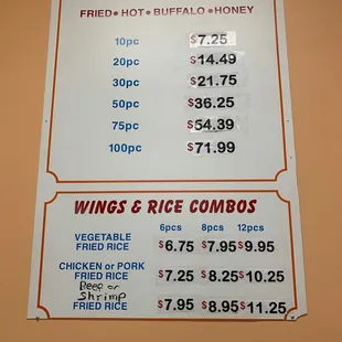 Chicken Wing Menu