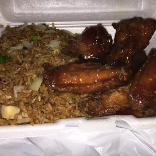 Honey chicken wings and rice special.