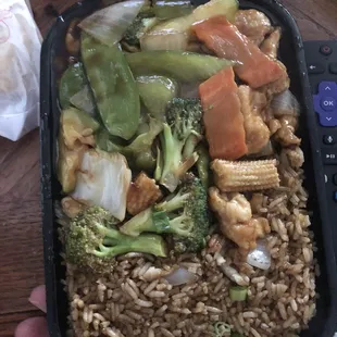 Chicken and vegetables. Great fried rice