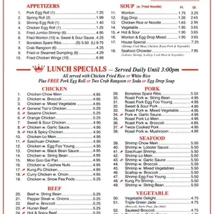 Chinatown Lunch Menu Raytown Location