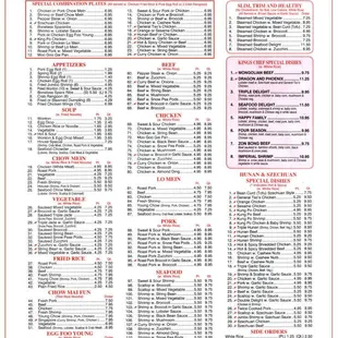 Chinatown Dinner Menu Raytown Location