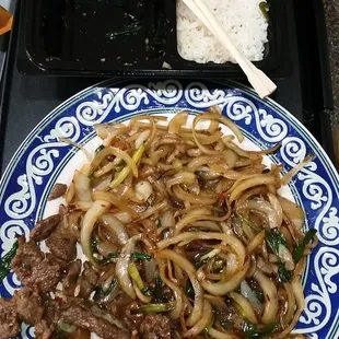 Mongolian Beef.  (Mongolian Onions with a side of beef)