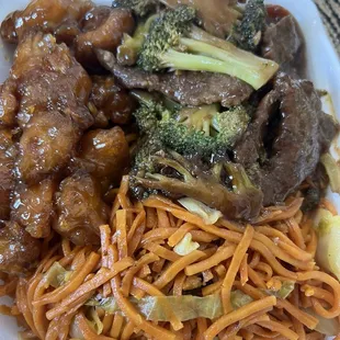 Noodles, Broccoli Beef, Orange Chicken