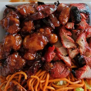 Tangerine chicken and BBQ pork :)