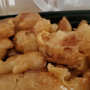 Honey chicken which is extremely over cooked and dry