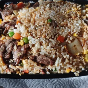 Thai Fried Rice has veggies Chicken, Beef &amp; Shrimp