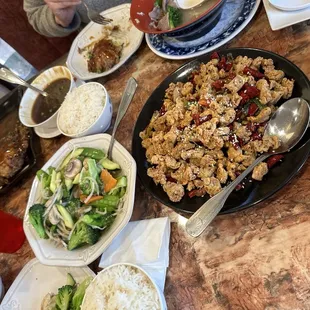 Mixed Vegetables, Chong Qing Spicy Chicken and Vegetable Egg Foo Young