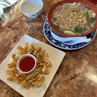 Crab Puffs and Sizzling Rice Soup, both were delicious!