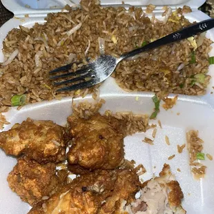 Fried Chicken Wing Dings and Shrimp Fried Rice