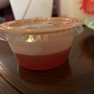 The 1 sweet and sour sauce i was given for my entire order for 2 people.