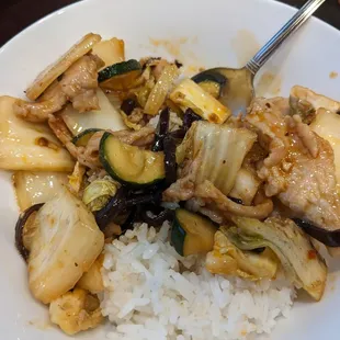 "Twice cooked pork".  Not pork belly, not normal recipe.  But very yummy