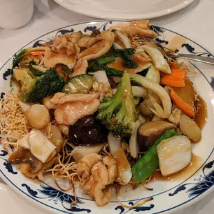 HK style crispy noodles with chicken