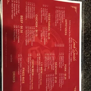 a menu for a chinese restaurant