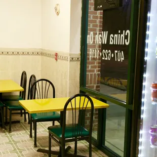 tables and chairs in a restaurant