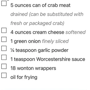 a list of ingredients on a cell phone