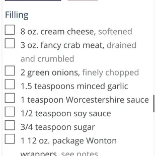 a list of ingredients on a cell phone