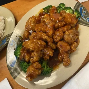 General Tsos Chicken. Comes with rice.