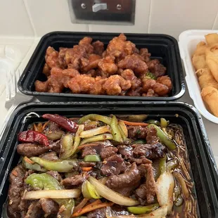 Orange chicken &amp; 55. Mongolian Beef