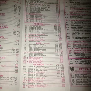 a menu for a chinese restaurant