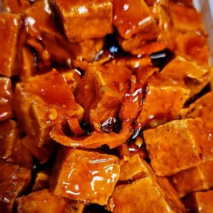 a plate of sweet and sour tofu