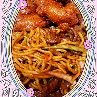 a plate of chinese food