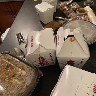 a variety of food items on a counter