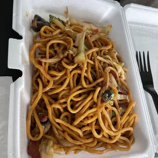 noodles in a styrofoam container
