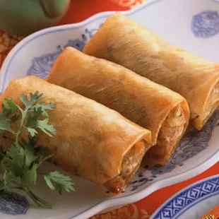 a plate of spring rolls
