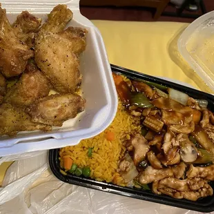 8 piece lemon pepper and dinner special chicken and mixed veggies w/ fried rice.