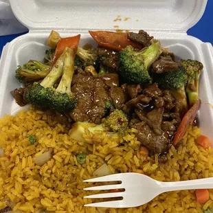 Beef and Broccoli with fried rice