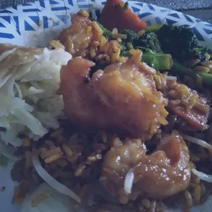 Shrimp with broccoli,  egg roll