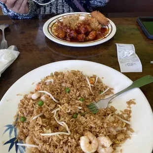 Shrimp fried rice orange chicken